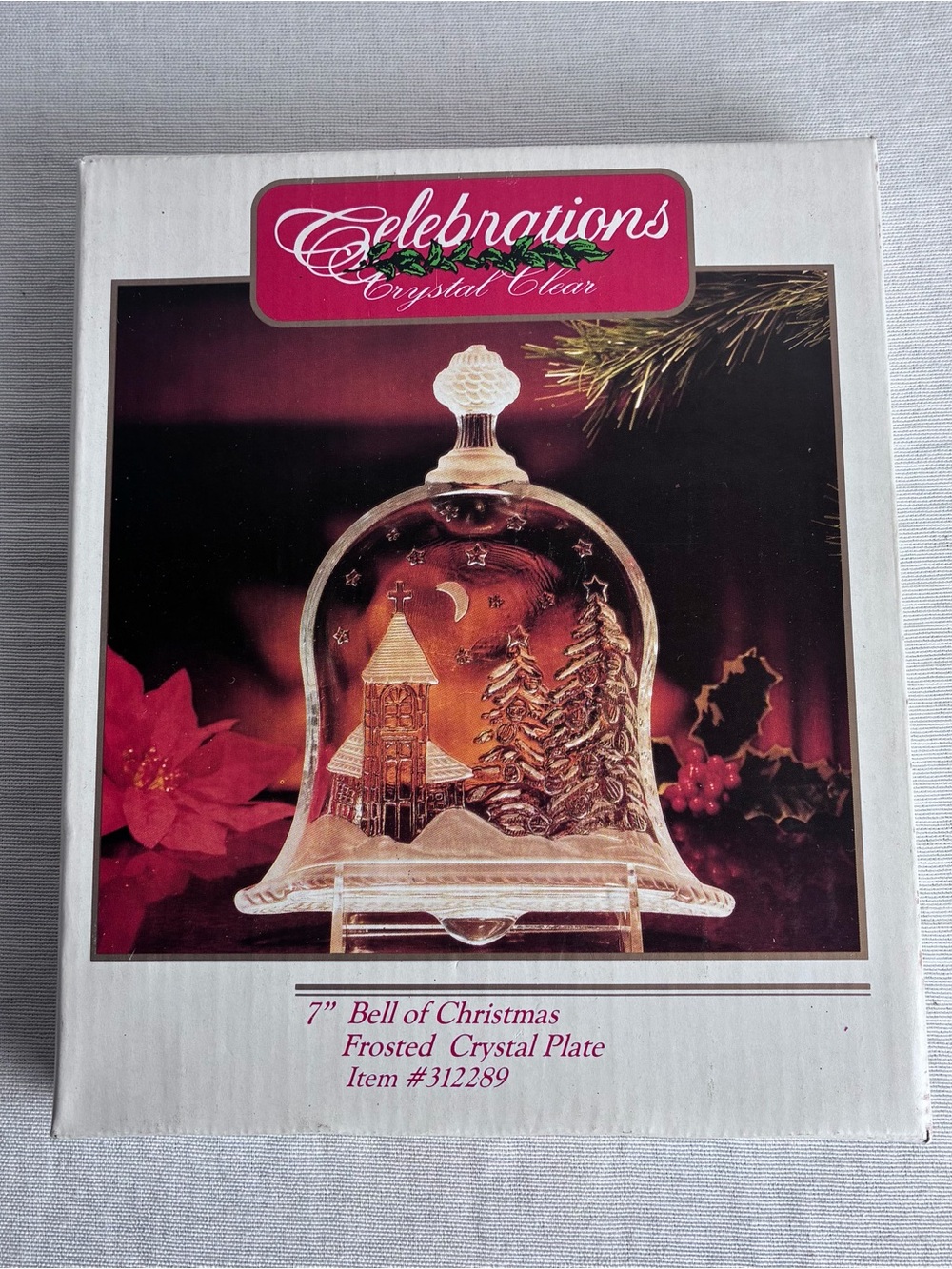 Vintage Celebrations 7" Bell of Christmas Frosted Crystal Plate Boxed